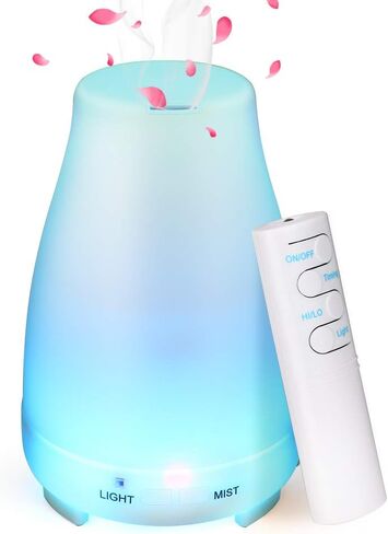 GeeRic Essential Oil Diffuser 150ml, Ultrasonic Air Humidifier Mist Aroma Electric Fragrance with Remote Control 7 Colors Changing Auto Shut Off for Bedroom/Living Room/Spa/Yoga in Kuwait