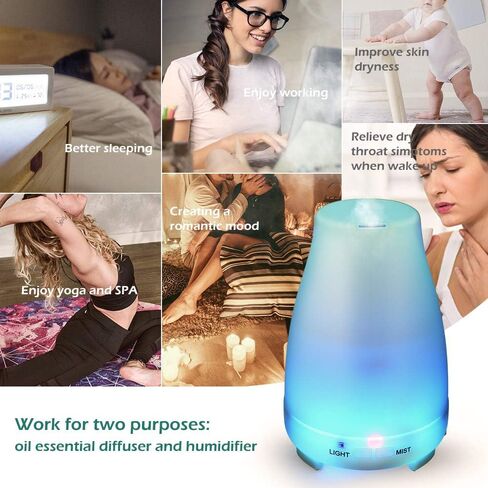 GeeRic Essential Oil Diffuser 150ml, Ultrasonic Air Humidifier Mist Aroma Electric Fragrance with Remote Control 7 Colors Changing Auto Shut Off for Bedroom/Living Room/Spa/Yoga in Kuwait