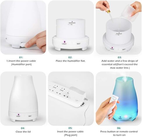 GeeRic Essential Oil Diffuser 150ml, Ultrasonic Air Humidifier Mist Aroma Electric Fragrance with Remote Control 7 Colors Changing Auto Shut Off for Bedroom/Living Room/Spa/Yoga in Kuwait