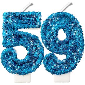 2.8" Blue Black Glitter Number Candles-Many Colors 59th 95th Birthday Gifts Birthday Decorations Birthday Candles Numbers Happy Birthday Candles for Cake 2 Candle for Women for Men (Blue Black)