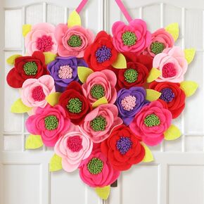 Boao Valentine's Day Heart Wreath with Ribbon for Front Door 3D Flowers Felt Hanging Party Decorations Artificial Heart Door Decorations Indoor Home Birthday Wedding Party Office Decoration in Saudi Arabia