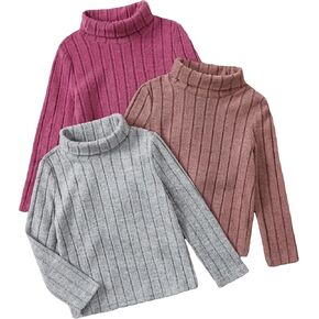 Floerns Girl's 3 Pcs Long Sleeve Solid Turtleneck Ribbed Knit Tee Shirt in Kuwait