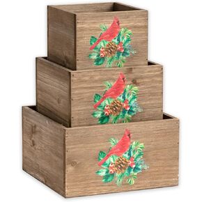 ملصق Napco 53081 Cardinal Pinecone متعدد الألوان 7.25، 5.75، و4.5 بوصة صناديق تزيين خشبية مربعة؛ مجموعة من 3 in Kuwait