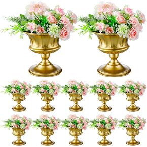 12 Pcs Vases for Centerpieces Metal Compote Vase Urn for Flowers Small Pedestal Vase Trumpet Vase for Wedding Table Reception Birthday Anniversary Ceremony Home Decor, 5.91 Inch (Black)