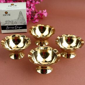 Satvik 1 Pc of Pure Brass Diya for Pooja Tibetan Buddhist Altar Supplies Oil Lamp Indian Puja Kutthu Vilakku Deepam Meditation Offering Butter Lamp Tea Light Holder Indian Housewarming Return Gifts in Kuwait