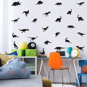 TOARTi Black Dinosaur Wall Decal, Minimalist Animals Vinyl Dinosaur Wall Art Sticker for Baby Boy Wall Decoration (35pcs) in Saudi Arabia