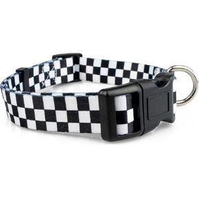 Checkered Pattern Dog Collar in Black & White - Adjustable Dog Collar for Boy and Girl Dogs with Quick Release Buckle by Limeloot, Large