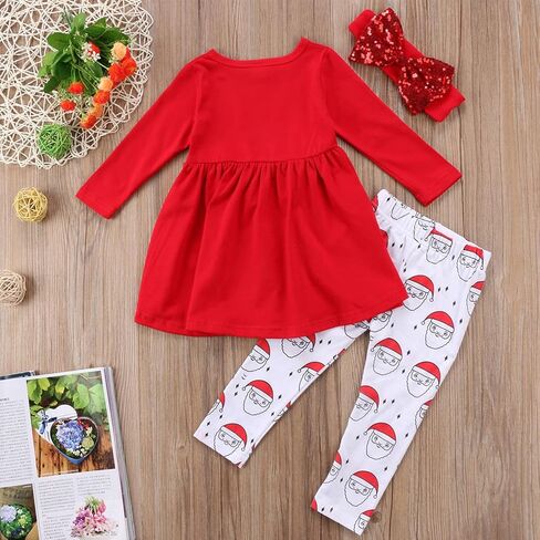 ملابس Balatale للأطفال الصغار في عيد الميلاد بأكمام طويلة وقمصان سانتا مضيئة مع عصابة رأس in Kuwait