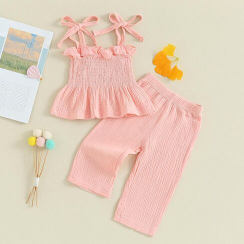 TheFound Newborn Baby Girl Clothes Summer Plain Strap Cami Top Pant Headband Hat Toddler Baby Girl Coming Home Outfit in Kuwait