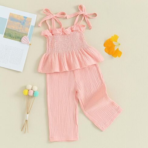 TheFound Newborn Baby Girl Clothes Summer Plain Strap Cami Top Pant Headband Hat Toddler Baby Girl Coming Home Outfit in Kuwait