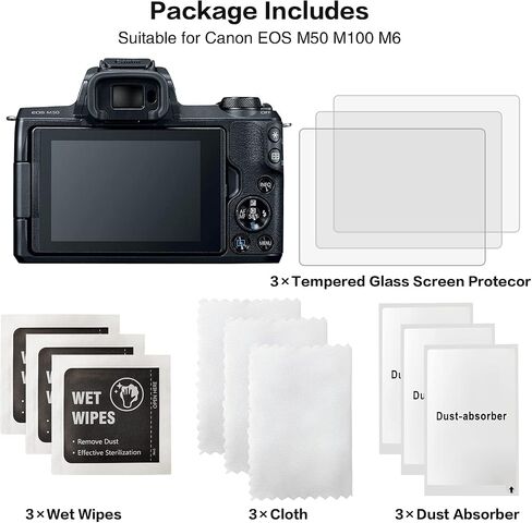Rieibi (3 Packs) Screen Protector for Canon EOS M50 M50 mark II M100 M6 Digital Camera, 0.33mm 9H Hardness Tempered Glass Film for Canon EOS Kiss M Anti-Fingerprint Anti-Scratch Ultra-clear in Saudi Arabia
