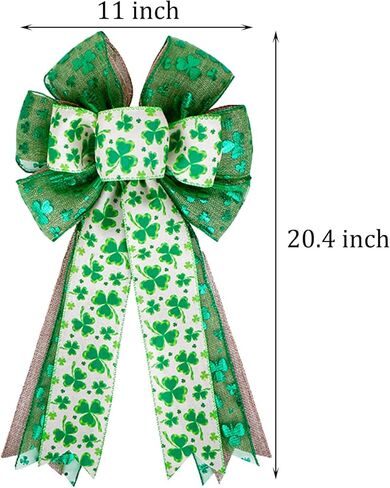 St. Patrick's Day Wreath Bow Large Burlap Three Layers Shamrock Clovers Gift Bow Tree Topper St. Patricks Irish Holiday Ornaments for St. Patrick's Day Wreath Indoor Outdoor Party Supplies Decorations in Kuwait