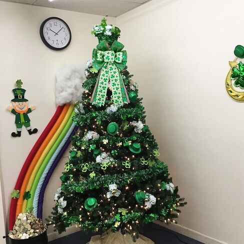 St. Patrick's Day Wreath Bow Large Burlap Three Layers Shamrock Clovers Gift Bow Tree Topper St. Patricks Irish Holiday Ornaments for St. Patrick's Day Wreath Indoor Outdoor Party Supplies Decorations in Kuwait