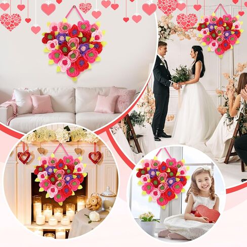 Boao Valentine's Day Heart Wreath with Ribbon for Front Door 3D Flowers Felt Hanging Party Decorations Artificial Heart Door Decorations Indoor Home Birthday Wedding Party Office Decoration in Saudi Arabia