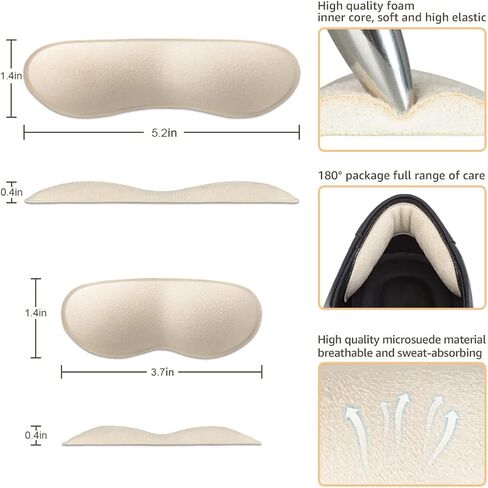 حشوات للكعب من Xshum، وسادات للكعب للأحذية الكبيرة جدًا، وبطانات للأحذية الفضفاضة، ووسائد واقية للكعب لمنع انزلاق الكعب والبثور، 4 أزواج (مشمش + أسود) in Kuwait