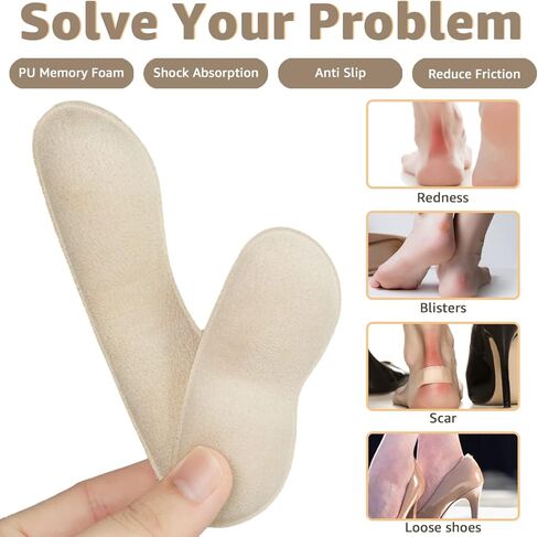 حشوات للكعب من Xshum، وسادات للكعب للأحذية الكبيرة جدًا، وبطانات للأحذية الفضفاضة، ووسائد واقية للكعب لمنع انزلاق الكعب والبثور، 4 أزواج (مشمش + أسود) in Kuwait