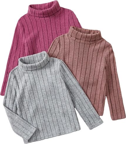 Floerns Girl's 3 Pcs Long Sleeve Solid Turtleneck Ribbed Knit Tee Shirt in Kuwait