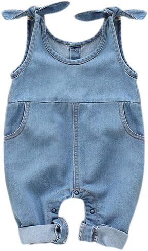 Happy Town Newborn Infant Baby Girls Denim Bodysuit Halter Sleeve Romper Jeans Overalls in Saudi Arabia