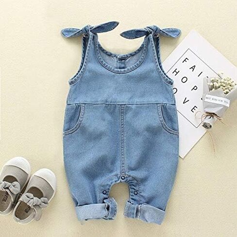 Happy Town Newborn Infant Baby Girls Denim Bodysuit Halter Sleeve Romper Jeans Overalls in Saudi Arabia