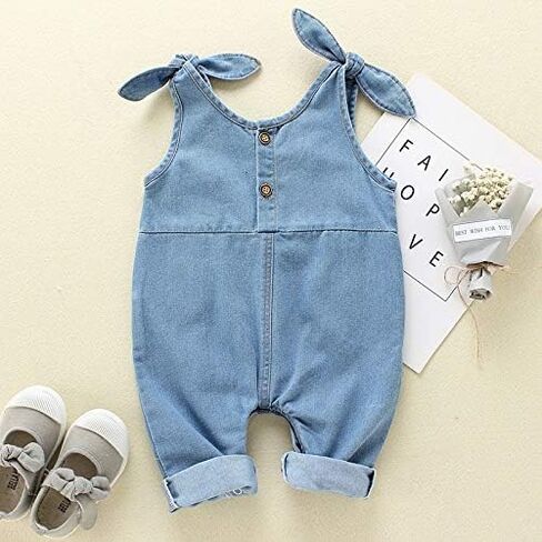 Happy Town Newborn Infant Baby Girls Denim Bodysuit Halter Sleeve Romper Jeans Overalls in Saudi Arabia
