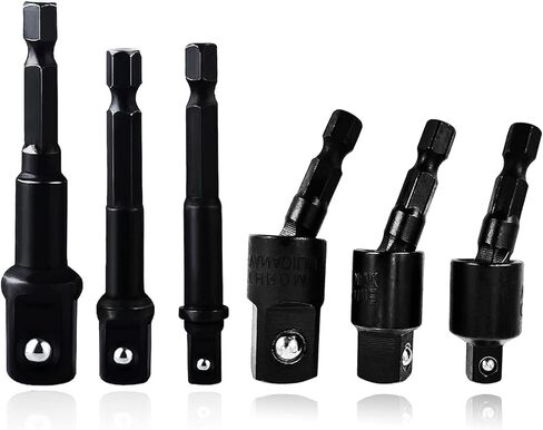 مجموعة تمديد لقمة المثقاب - 6 قطع مجموعة محول مقبس الصدمات 1/4 بوصة 3/8 بوصة 1/2 بوصة ساق سداسية 3 دوارة / 3 مجموعة لقم مفك الصدمات المستقيمة حامل المقبس ملحقات ملحقات الحفر للمساحات التي يصعب الوصول إليها-BLS6 in Kuwait