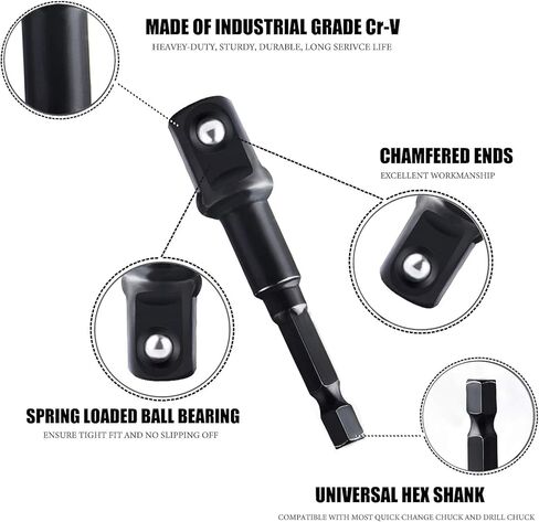 مجموعة تمديد لقمة المثقاب - 6 قطع مجموعة محول مقبس الصدمات 1/4 بوصة 3/8 بوصة 1/2 بوصة ساق سداسية 3 دوارة / 3 مجموعة لقم مفك الصدمات المستقيمة حامل المقبس ملحقات ملحقات الحفر للمساحات التي يصعب الوصول إليها-BLS6 in Kuwait