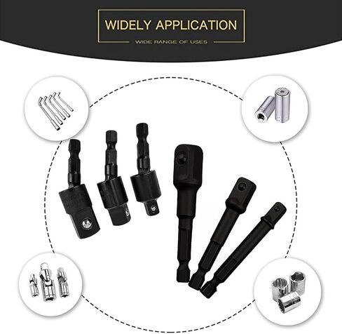 مجموعة تمديد لقمة المثقاب - 6 قطع مجموعة محول مقبس الصدمات 1/4 بوصة 3/8 بوصة 1/2 بوصة ساق سداسية 3 دوارة / 3 مجموعة لقم مفك الصدمات المستقيمة حامل المقبس ملحقات ملحقات الحفر للمساحات التي يصعب الوصول إليها-BLS6 in Kuwait