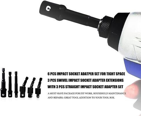 مجموعة تمديد لقمة المثقاب - 6 قطع مجموعة محول مقبس الصدمات 1/4 بوصة 3/8 بوصة 1/2 بوصة ساق سداسية 3 دوارة / 3 مجموعة لقم مفك الصدمات المستقيمة حامل المقبس ملحقات ملحقات الحفر للمساحات التي يصعب الوصول إليها-BLS6 in Kuwait
