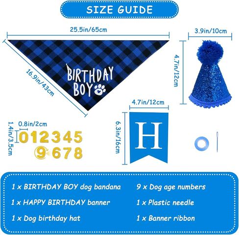 Nepfaivy Dog Birthday Party Decorations - Dog Birthday Outfit Include Reversible Dog Birthday Bandana Boy, Dog Birthday Hat, Happy Birthday Banner and Numbers for Puppy Small Large Dogs Cats in Saudi Arabia