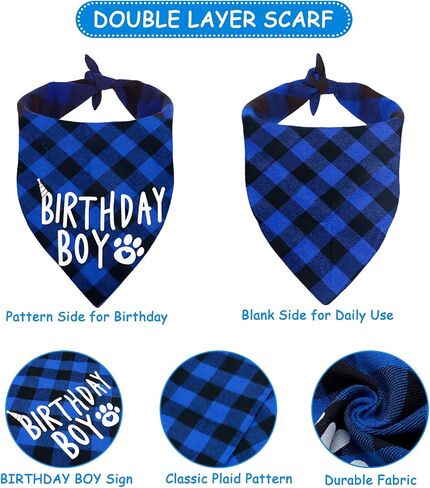Nepfaivy Dog Birthday Party Decorations - Dog Birthday Outfit Include Reversible Dog Birthday Bandana Boy, Dog Birthday Hat, Happy Birthday Banner and Numbers for Puppy Small Large Dogs Cats in Saudi Arabia
