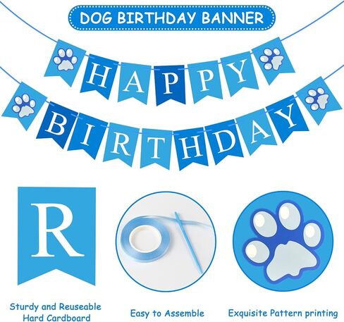 Nepfaivy Dog Birthday Party Decorations - Dog Birthday Outfit Include Reversible Dog Birthday Bandana Boy, Dog Birthday Hat, Happy Birthday Banner and Numbers for Puppy Small Large Dogs Cats in Saudi Arabia