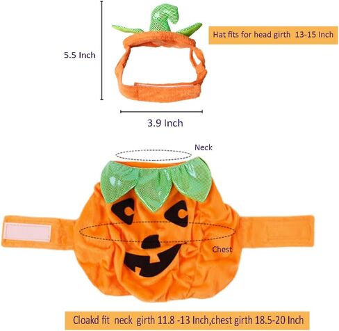 ANIAC Pet Pumpkin Costume Cat Halloween Hat Cloak Sets Puppy Poncho Dog Halloween Cosplay for Kitty Small Medium Sized Dog in Kuwait