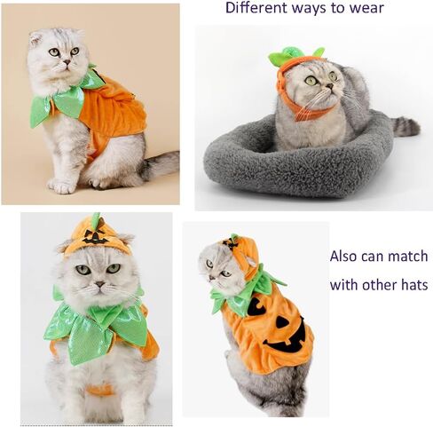 ANIAC Pet Pumpkin Costume Cat Halloween Hat Cloak Sets Puppy Poncho Dog Halloween Cosplay for Kitty Small Medium Sized Dog in Kuwait