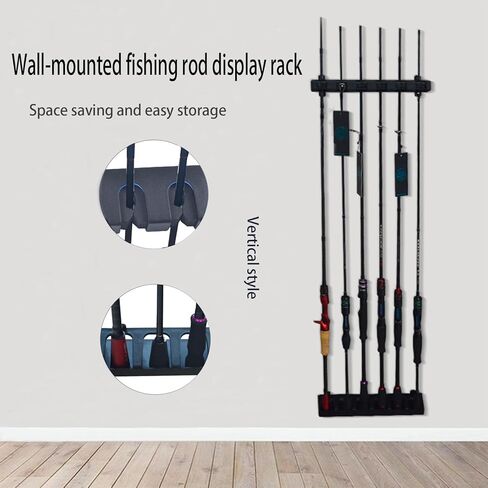 حامل قضيب الصيد مثبت على الحائط، حامل قضيب الصيد العمودي للجراج والقوارب، حامل عمود الصيد (أسود) in Kuwait