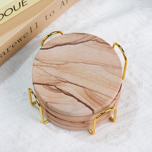 Natural Sandstone Coasters Set of 2 (No Holder), 4 in Dia Drink Coasters for Coffee Table, Water Absorbent & Heat Resistant Cup Coasters for Home & Office, Christmas Birthday Gift in Saudi Arabia