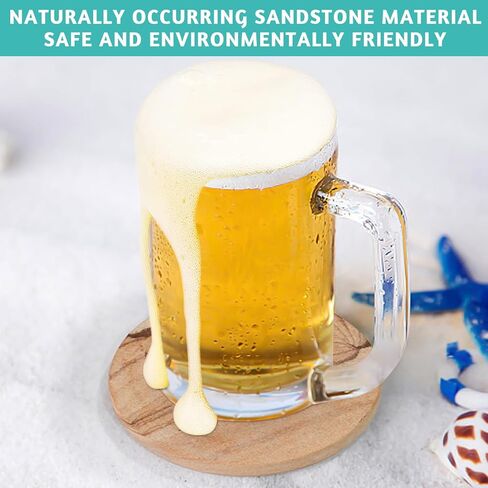 Natural Sandstone Coasters Set of 2 (No Holder), 4 in Dia Drink Coasters for Coffee Table, Water Absorbent & Heat Resistant Cup Coasters for Home & Office, Christmas Birthday Gift in Saudi Arabia