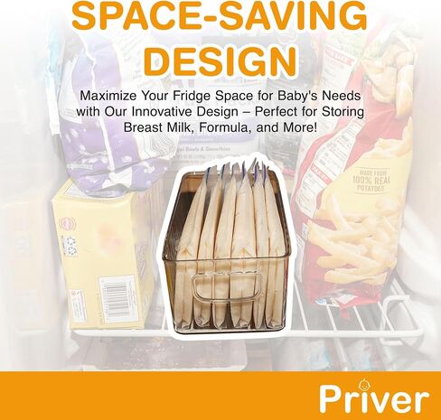 Priver - Breast Milk Freezer Storage Containers, 2 pack - Breastfeeding Essential in Organization and Storage for Milk & Baby Bottles, Reusable Freezer Organizer Bins, 5.2’’ W x 9.3" L x 4.2" H in Kuwait