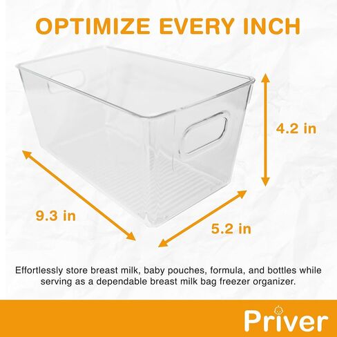 Priver - Breast Milk Freezer Storage Containers, 2 pack - Breastfeeding Essential in Organization and Storage for Milk & Baby Bottles, Reusable Freezer Organizer Bins, 5.2’’ W x 9.3" L x 4.2" H in Kuwait