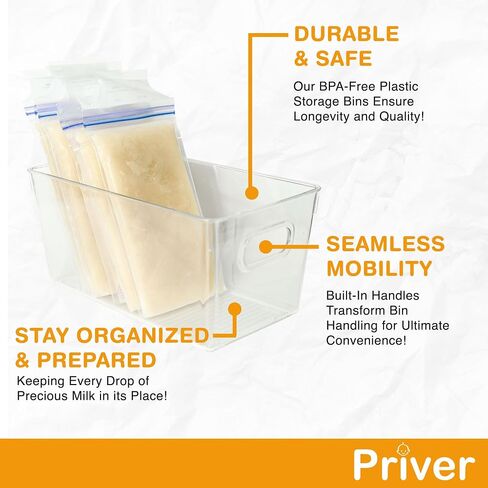 Priver - Breast Milk Freezer Storage Containers, 2 pack - Breastfeeding Essential in Organization and Storage for Milk & Baby Bottles, Reusable Freezer Organizer Bins, 5.2’’ W x 9.3" L x 4.2" H in Kuwait