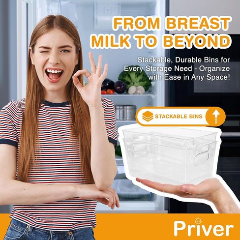 Priver - Breast Milk Freezer Storage Containers, 2 pack - Breastfeeding Essential in Organization and Storage for Milk & Baby Bottles, Reusable Freezer Organizer Bins, 5.2’’ W x 9.3" L x 4.2" H in Kuwait