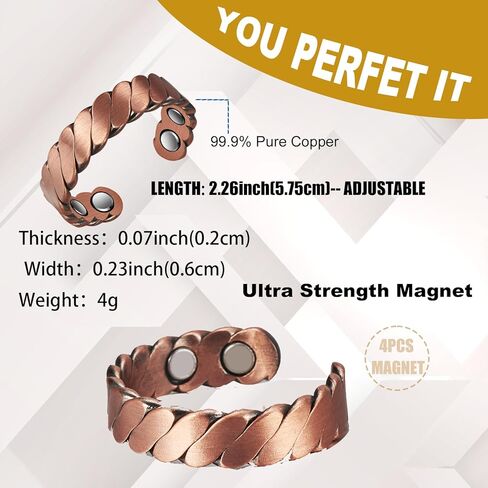 MagVIVACE Copper Ring for Women Men for Arthritis and Joints, Pure Copper Magnetic Therapy Ring for Pain Relief, 3500 Gauss Magnet(CPR-0967) in Kuwait