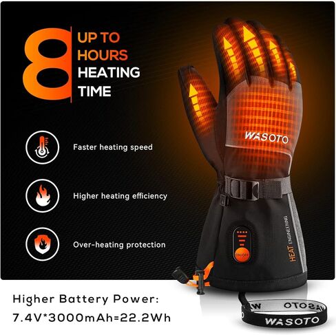 Heated Gloves for Men Women 7.4V Battery 22.2WH Rechargeable Heated Ski Gloves Touchscreen Waterproof Electric Heated Gloves for Winter Outdoor Work Skiing Hiking Camping Raynaud (Size S) in Kuwait