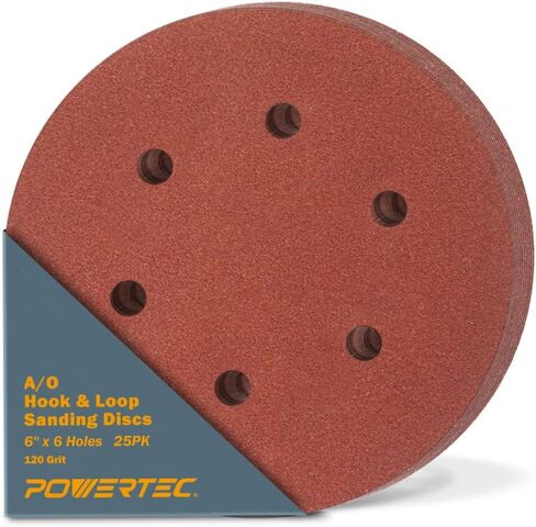 POWERTEC 45212، 120 حبيبة، 6 بوصات 6 فتحات هوك وحلقة سنفرة، ورق صنفرة لصنفرة مدارية عشوائية، ماكينة صنفرة هوائية، ماكينة سنفرة هوائية، ماكينة سنفرة مزدوجة الحركة، 25 قطعة in Saudi Arabia