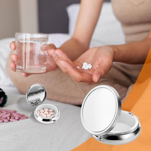 صندوق حبوب منع الحمل من WLLHYF، صندوق حبوب صغير لطيف للمحفظة ومنظم أدوية الجيب، صندوق حبوب منع الحمل مقاوم للماء، حامل حاوية حبوب منع الحمل المعدنية للفيتامينات وزيت السمك والمكملات الغذائية (فضي) in Saudi Arabia