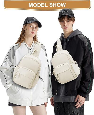 حقيبة كروس بودي للرجال والنساء، حقيبة ظهر تكتيكية للكتف حقيبة نهارية صغيرة مضادة للسرقة للدراجات النارية، حقيبة ظهر صغيرة بحزام واحد للسفر غير الرسمي والمشي لمسافات طويلة والرياضات الخارجية باللون الأبيض الفاتح in Kuwait