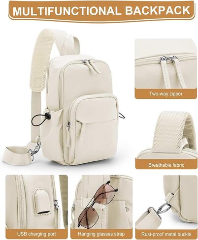 حقيبة كروس بودي للرجال والنساء، حقيبة ظهر تكتيكية للكتف حقيبة نهارية صغيرة مضادة للسرقة للدراجات النارية، حقيبة ظهر صغيرة بحزام واحد للسفر غير الرسمي والمشي لمسافات طويلة والرياضات الخارجية باللون الأبيض الفاتح in Kuwait