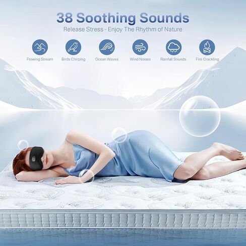 قناع بلوتوث للنوم من تولبيز مع سماعات الرأس - قناع حريري ثلاثي الأبعاد يحجب الضوء للنوم مع 38 ضوضاء بيضاء مهدئة، وقت الاستعداد 14 ساعة، مجموعة مؤقت مثالية للنوم على الجانب للرجال والنساء in Kuwait