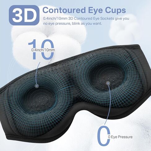 قناع بلوتوث للنوم من تولبيز مع سماعات الرأس - قناع حريري ثلاثي الأبعاد يحجب الضوء للنوم مع 38 ضوضاء بيضاء مهدئة، وقت الاستعداد 14 ساعة، مجموعة مؤقت مثالية للنوم على الجانب للرجال والنساء in Kuwait