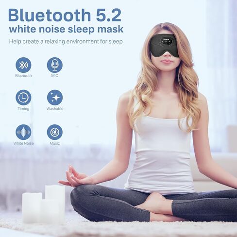 قناع بلوتوث للنوم من تولبيز مع سماعات الرأس - قناع حريري ثلاثي الأبعاد يحجب الضوء للنوم مع 38 ضوضاء بيضاء مهدئة، وقت الاستعداد 14 ساعة، مجموعة مؤقت مثالية للنوم على الجانب للرجال والنساء in Kuwait