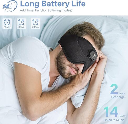قناع بلوتوث للنوم من تولبيز مع سماعات الرأس - قناع حريري ثلاثي الأبعاد يحجب الضوء للنوم مع 38 ضوضاء بيضاء مهدئة، وقت الاستعداد 14 ساعة، مجموعة مؤقت مثالية للنوم على الجانب للرجال والنساء in Kuwait